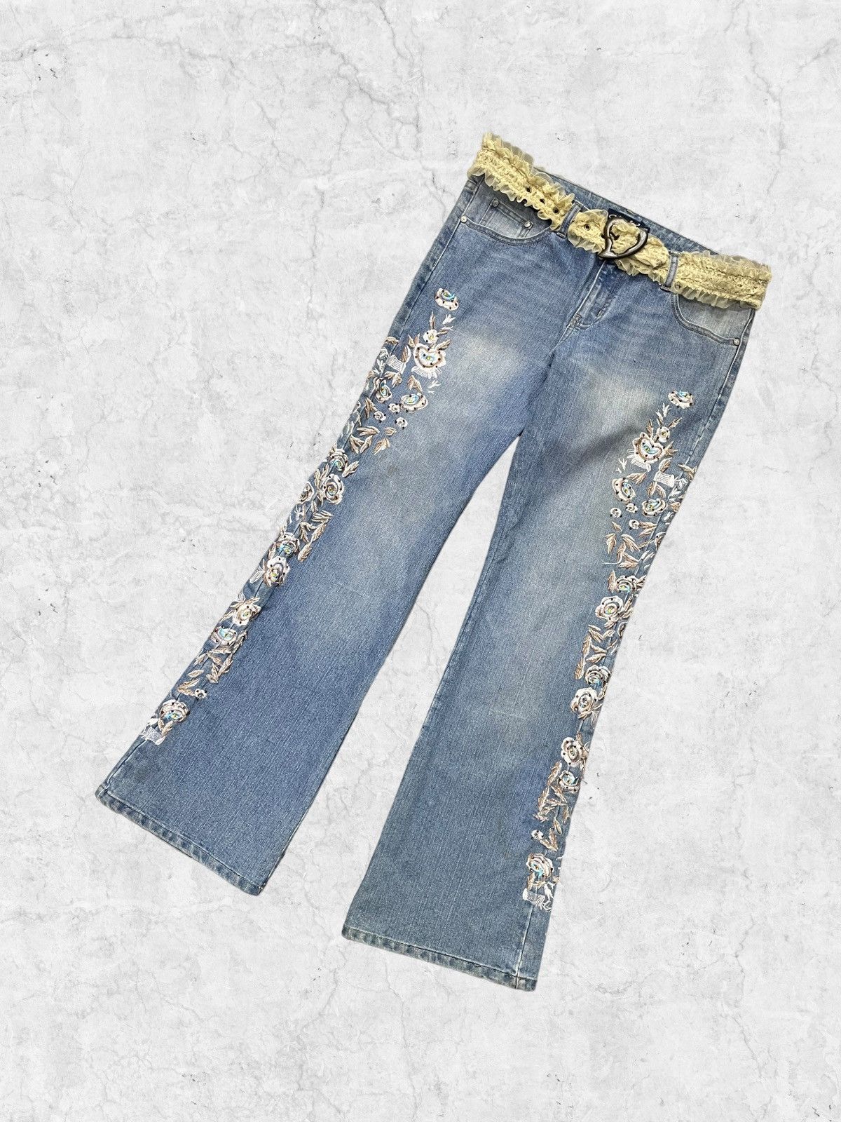Japanese Brand × Vintage Vintage Clash Embroidered Flared Denim Pants With Belt Size US 32 / EU 48 - 4 Thumbnail