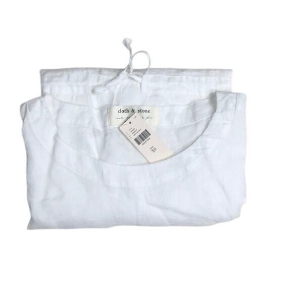 Anthropologie White Linen Drawstring Peplum Top Relaxed Summer Chic Blouse Size XS / US 0-2 / IT 36-38 - 5 Thumbnail