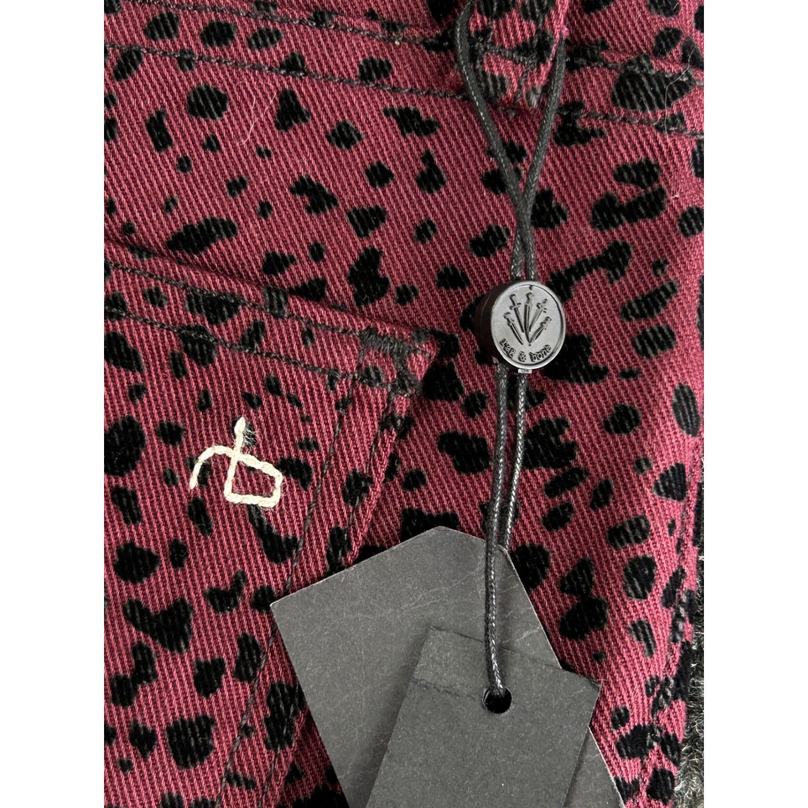 Rag & Bone VINTAGE Rag & Bone Burgundy Cheetah Hana Jeans Animal Leopard Print Flare 23 NEW Size 40" / US 18 - 4 Thumbnail