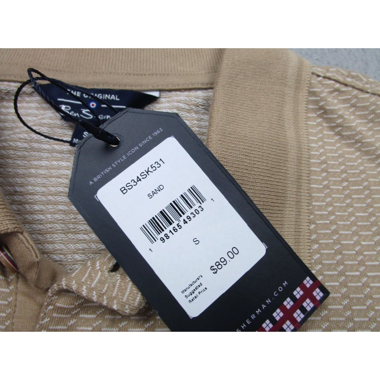 Ben Sherman Ben Sherman Polo Shirt Mens Small Sand Beige Textured Knit Casual BS34SK531 BS34SK531过 Size US S / EU 44-46 / 1 - 4 Thumbnail