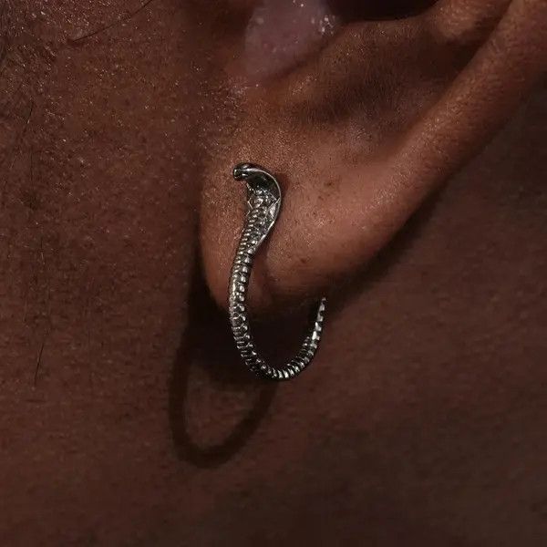 Jewelry Silver Snake Hoop Earrings, Textured Metal Hoop Earrings Size ONE SIZE - 4 Thumbnail