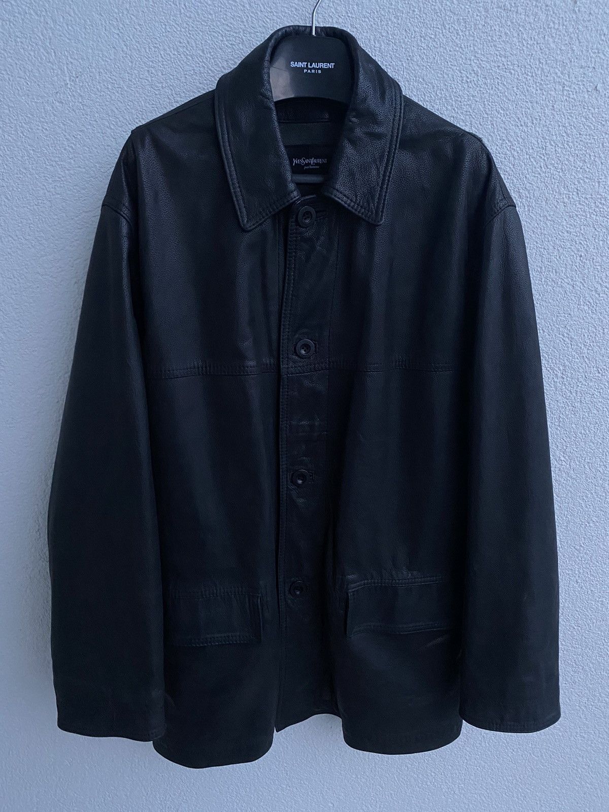 90s Leather Ysl Jacket Black Soft Ysl Leather Jacket, Men's (Size M)