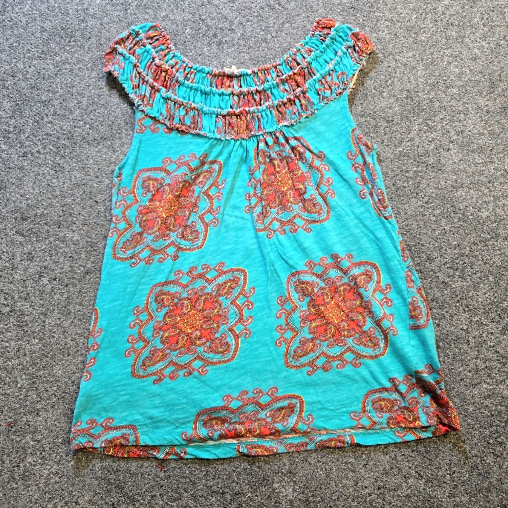 Vintage Meadow Rue Anthropologie Top Womens XS Green Ruched Neckline Boho Causal Shirt Blouse Knit Cotton Sleeveless Round Neck Casual Womens Size XS / US 0-2 / IT 36-38 - 7 Thumbnail