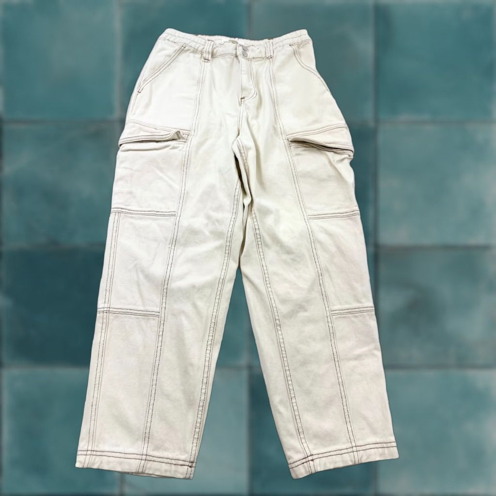 Pacsun PacSun Pants Womens Large Ivory Cargo Pocket Double Stitch Comfort Elastic Waist Pants Size 36" / US 14 / IT 50 - 1 Thumbnail
