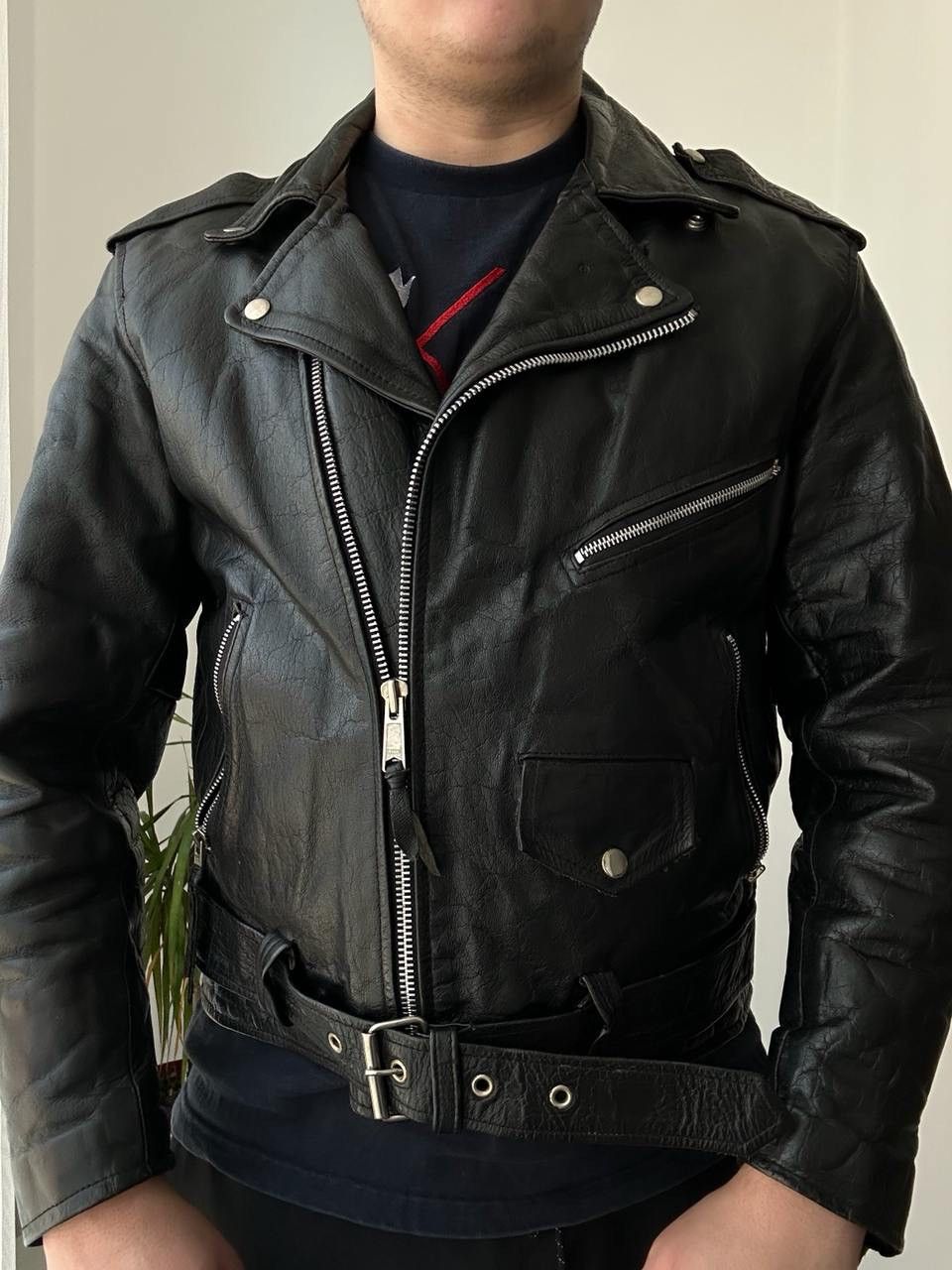 Genuine Leather × Vintage Vintage Japanese Black Leather Moto Distressed Jacket Size US S / EU 44-46 / 1 - 14 Thumbnail