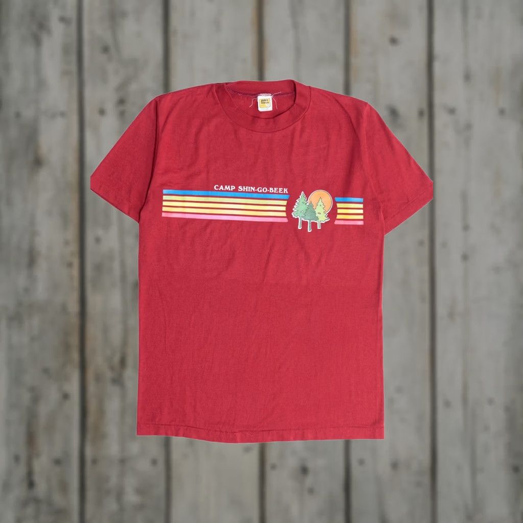 Velva Sheen VINTAGE Velva Sheen Camp Shin-Go-Beek T-Shirt Rainbow Stripe Single Stitch Red Unisex Adults Medium 1980s Mens Womens Boys Girls Size US M / EU 48-50 / 2 - 1 Thumbnail