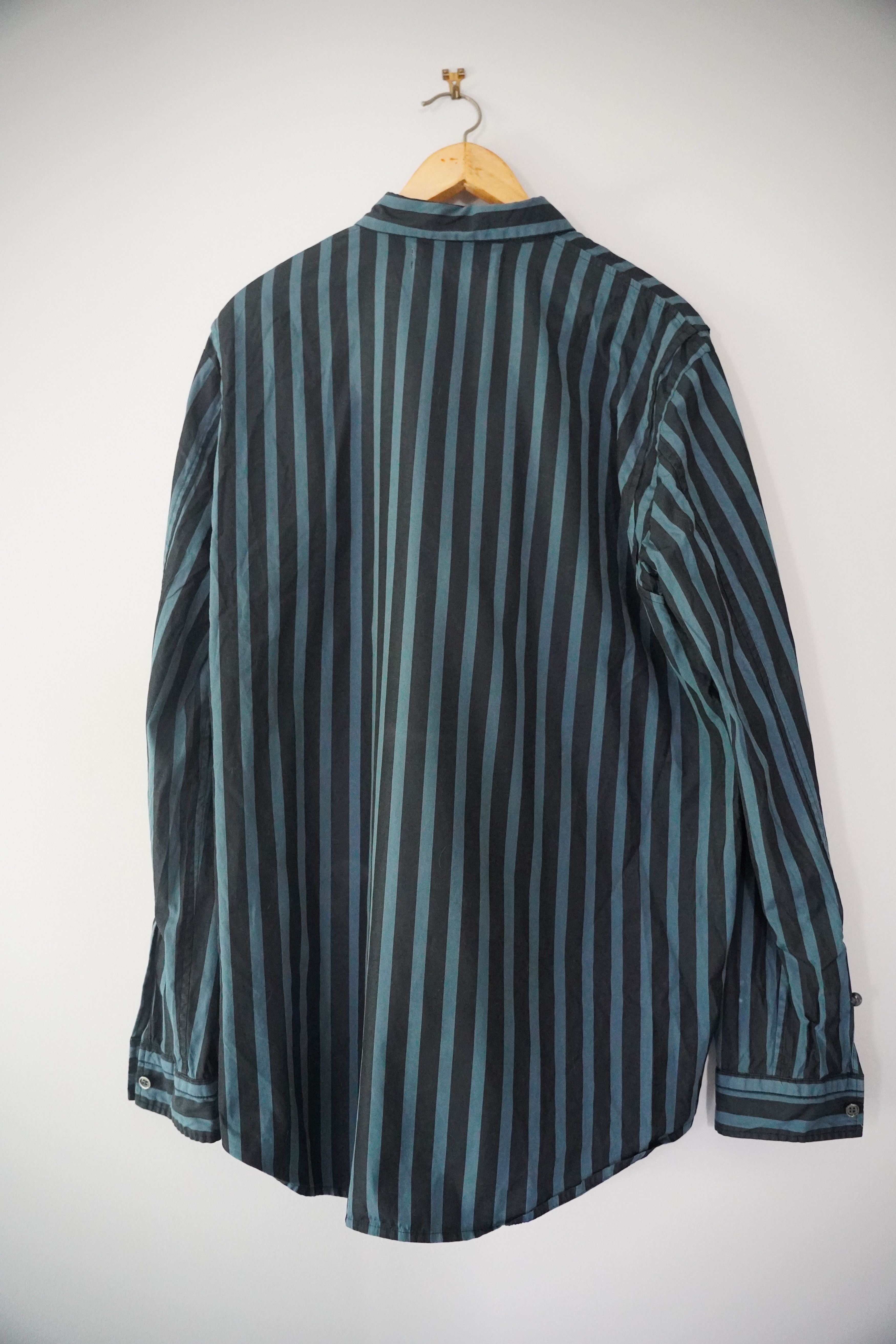 Robert Geller Teal and black stripe long-sleeve button-up shirt Size US M / EU 48-50 / 2 - 2 Thumbnail
