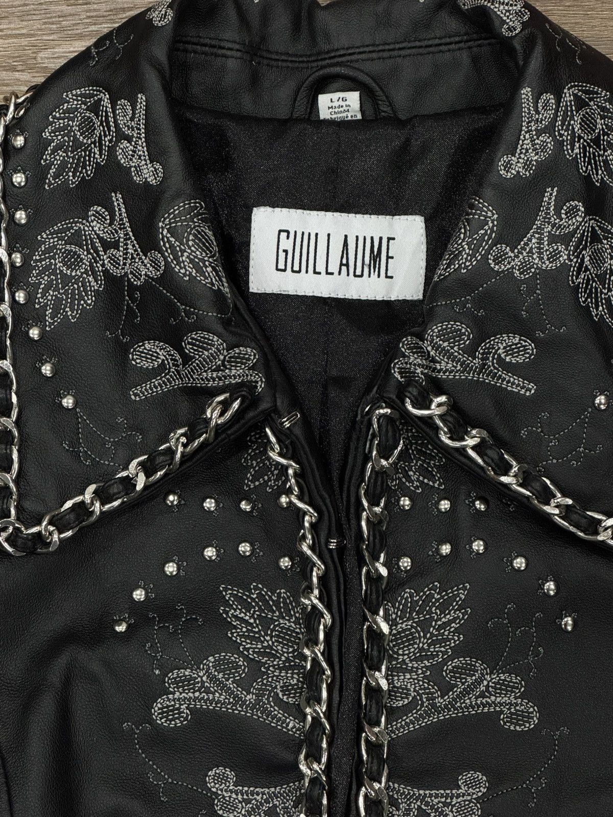 Guillaume Embroidered Leather Jacket Chain Trim Studded