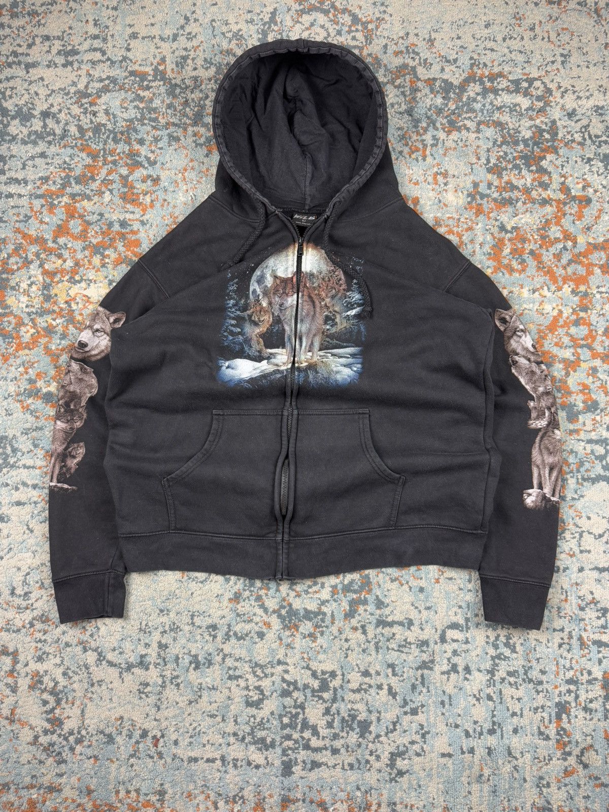 Vintage Vintage 90s Wolf pack full moon forest graphic zip hoodie Size US L / EU 52-54 / 3 - 2 Thumbnail