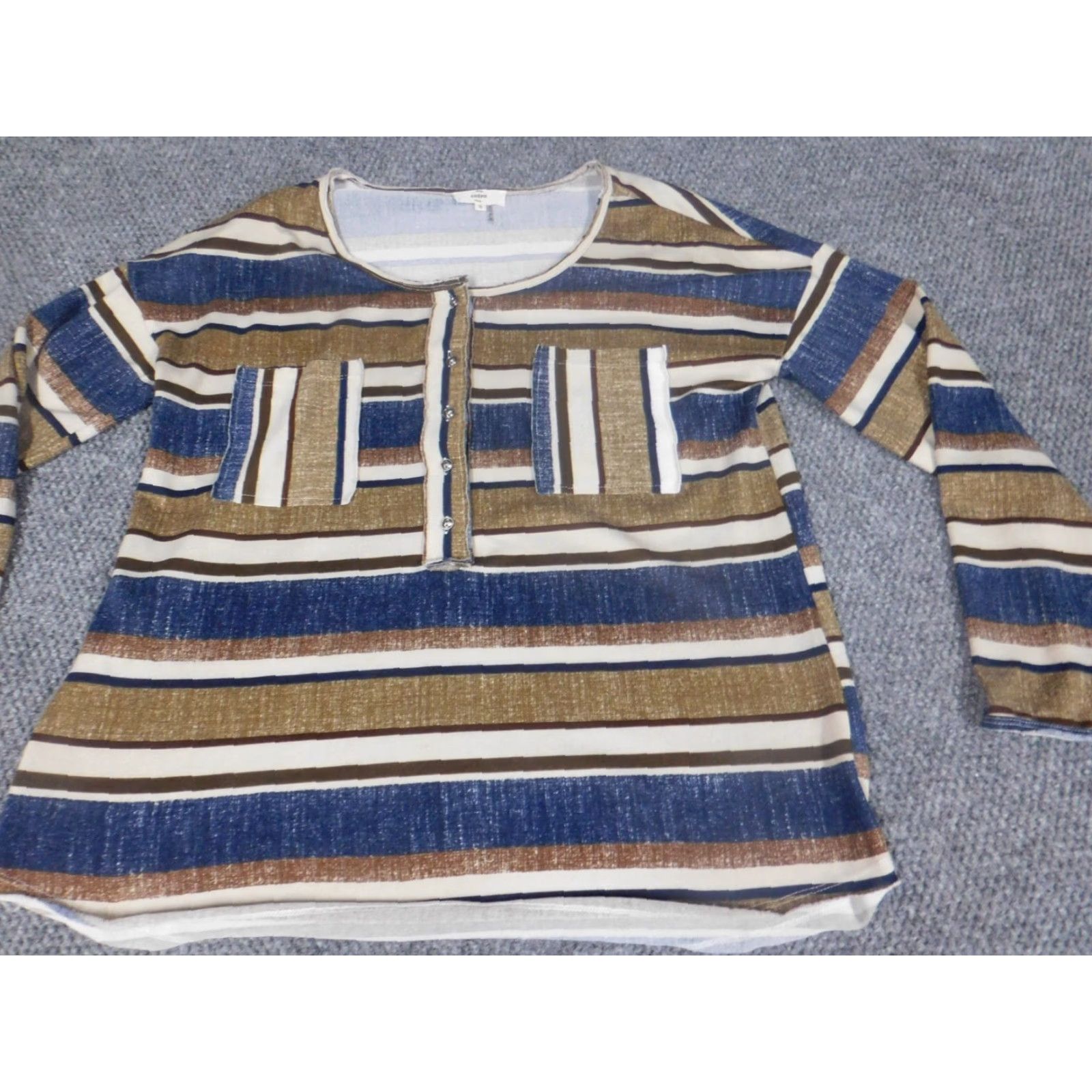 Vintage Entro Blouse Womens S Blue Pullover Round Neck Long Sleeve Striped Casual Polyester Open Pleated Modern Spring Regular Button-Down Collar Style Basic Size S / US 4 / IT 40 - 3 Thumbnail