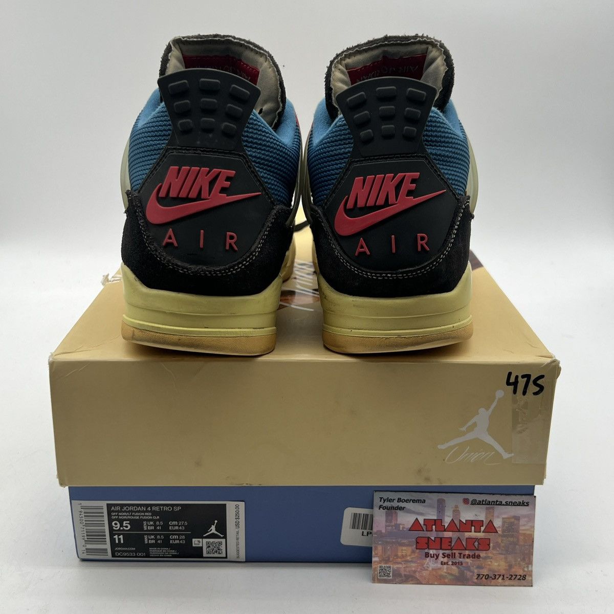 Jordan Brand Union la x air Jordan 4 off noir Size US 9.5 / EU 42-43 - 3 Thumbnail