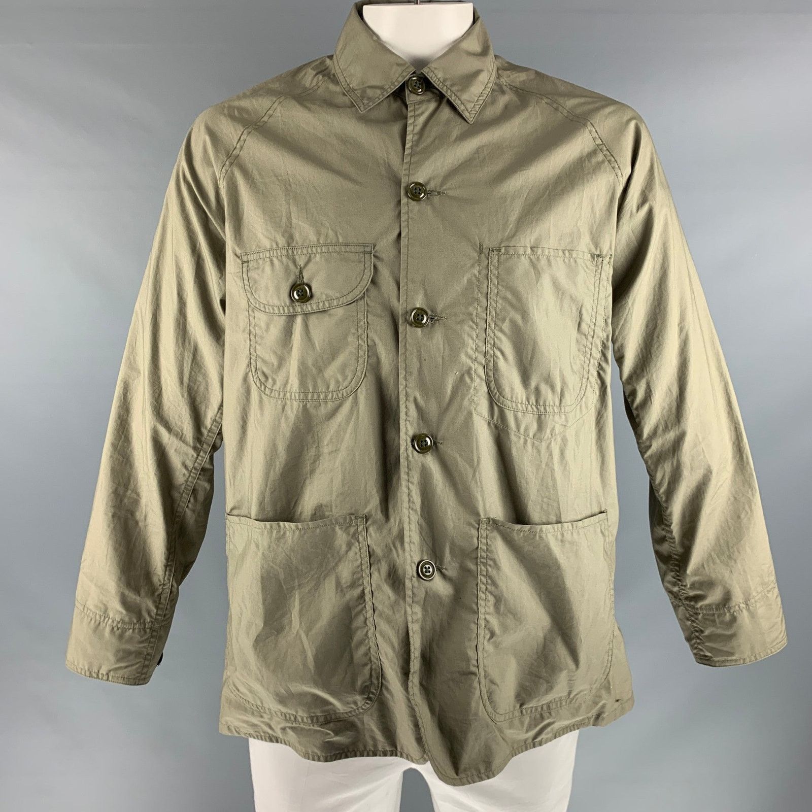 Monitaly MONITALY Size 42 Olive Solid Cotton Lightweight Jacket Size US L / EU 52-54 / 3 - 1 Thumbnail