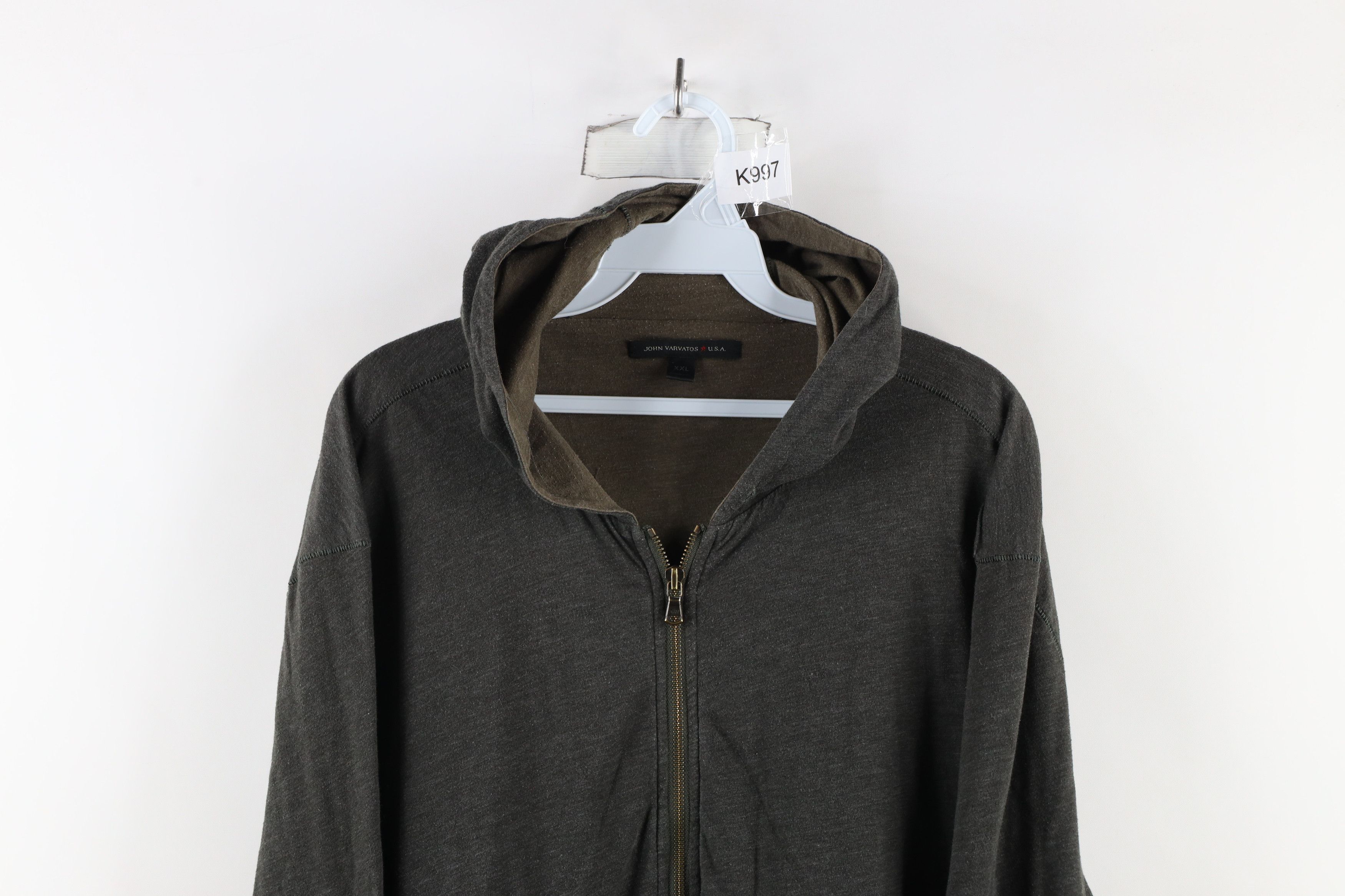 John Varvatos × Vintage John Varvatos USA Blank Jersey Knit Full Zip Hoodie Gray Size US XXL / EU 58 / 5 - 2 Thumbnail