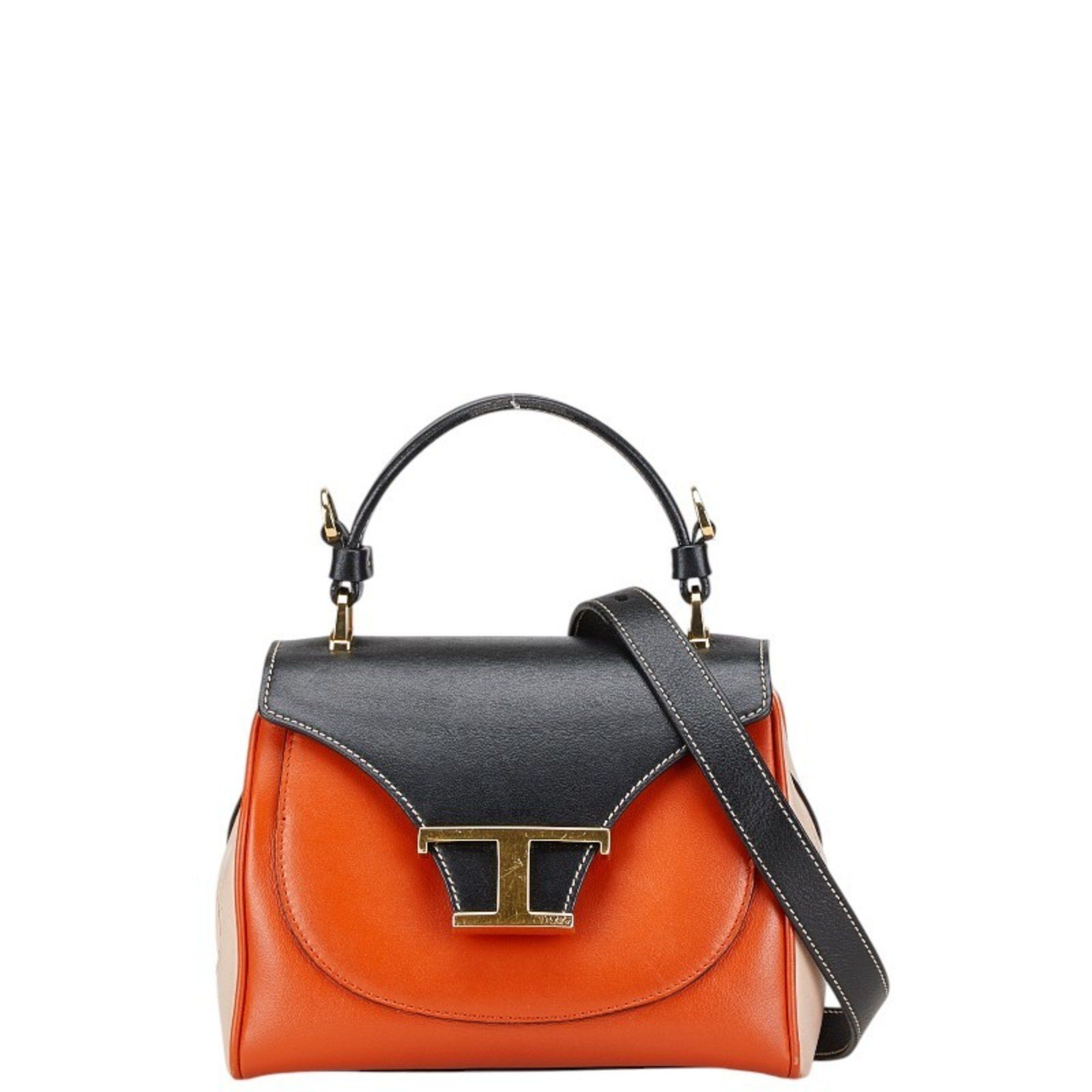 Tod's Tod's T Timeless Handbag/Shoulder Bag, 2-Way, Orange, Black, Beige, Leather, Women's, TOD'S Size ONE SIZE - 1 Thumbnail