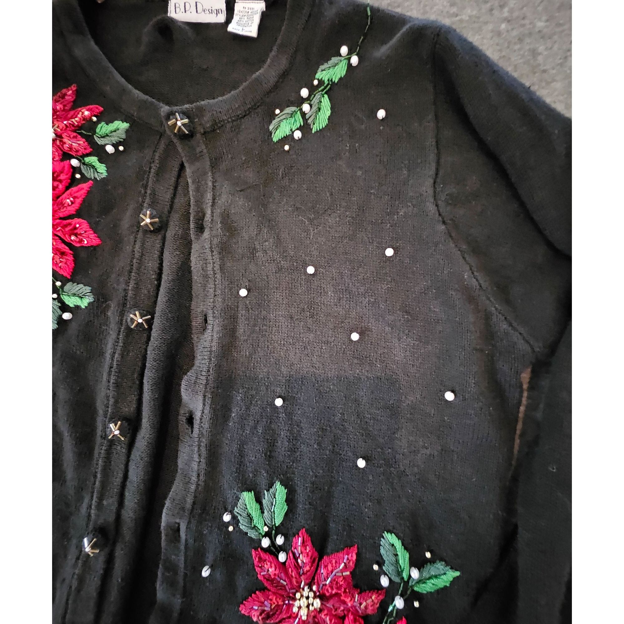 Other Vintage 90s B.D. Design Womens Black Cardigan With Red Poins Size L / US 10 / IT 46 - 5 Thumbnail