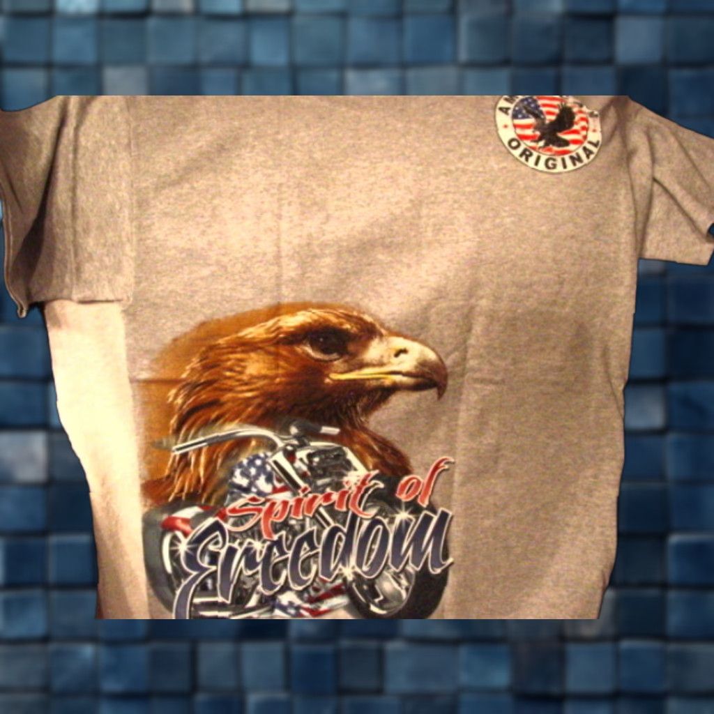 Vintage MOTORCYCLE AND EAGLE SPIRIT OF FREEDOM T-SHIRT Mens XL Gray Short Sleeve Graphic Tee Size US XL / EU 56 / 4 - 1 Thumbnail