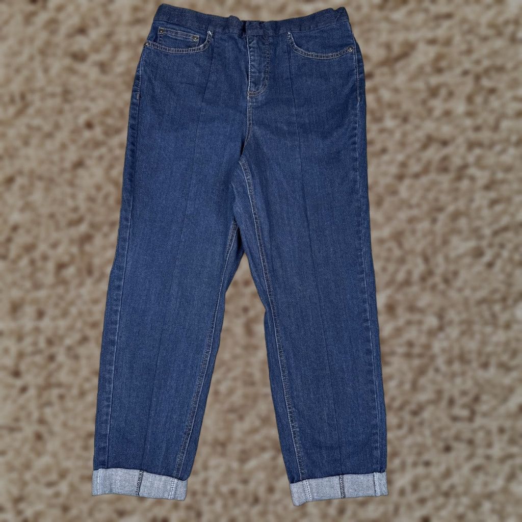 Vintage Unbranded Jeans Women 27x25 Dark Wash Elastic Back Waist Cuffed Ankle Front Seam High Rise Size 27" / US 4 / IT 40 - 1 Thumbnail
