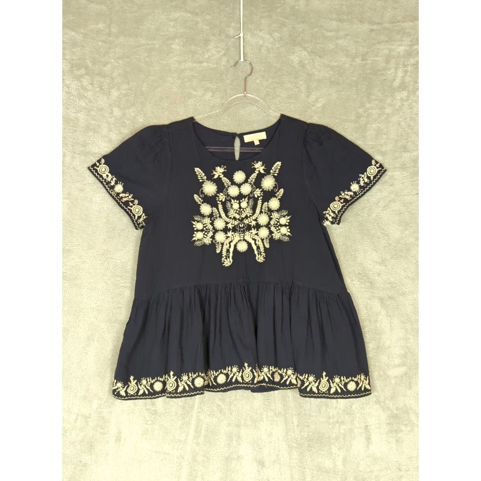 Market Farmers Market peplum Top Lagenlook Embroidered Detail Cotton M Boho Festival Blue Women Blouse Size M / US 6-8 / IT 42-44 - 2 Thumbnail