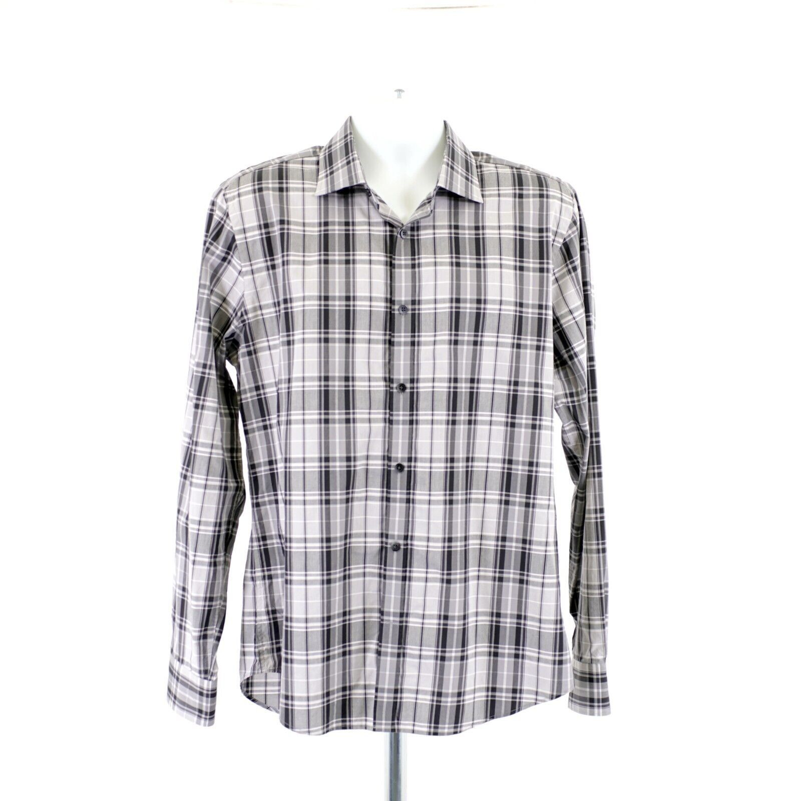 Express Express Fitted Gray Black Plaid Large 15-16.5 Collared Dress Size US L / EU 52-54 / 3 - 4 Thumbnail