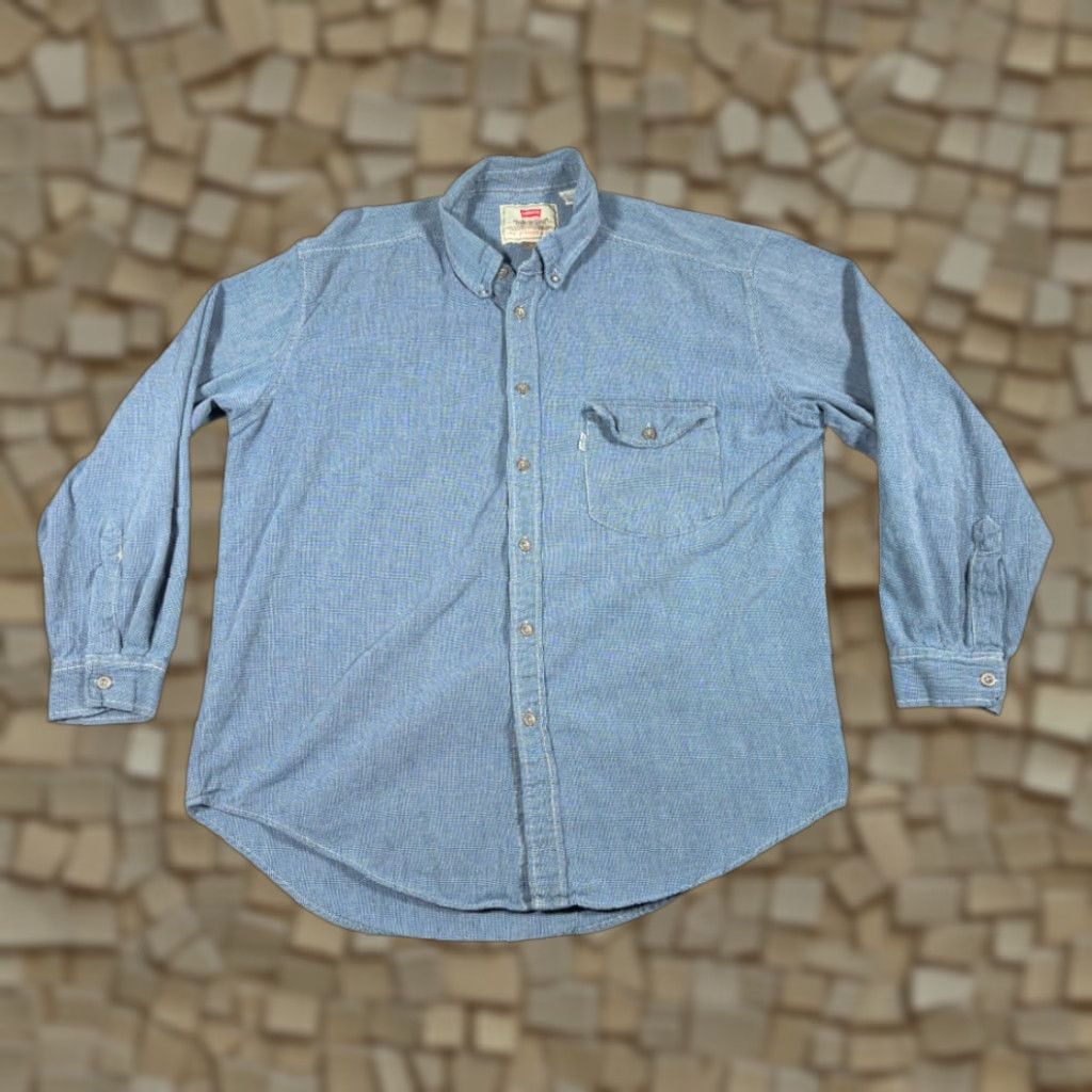 Levi's VINTAGE Levi's Shirt Adult LARGE Blue White Houndstooth Cotton Check Grunge 90s Shirt Mens LD12 Size US L / EU 52-54 / 3 - 1 Thumbnail