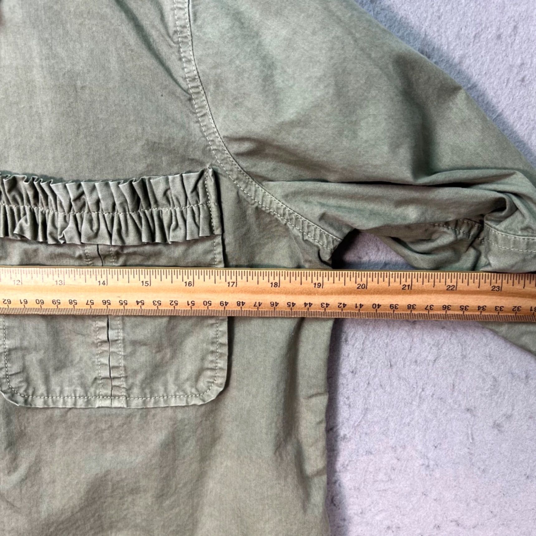 J.Crew J. Crew Button-Up Shirt Womens 6 Tall Olive Green 100% Cotton Pockets Ruched Short Sleeve Casual Vintage No Size M / US 6-8 / IT 42-44 - 5 Thumbnail