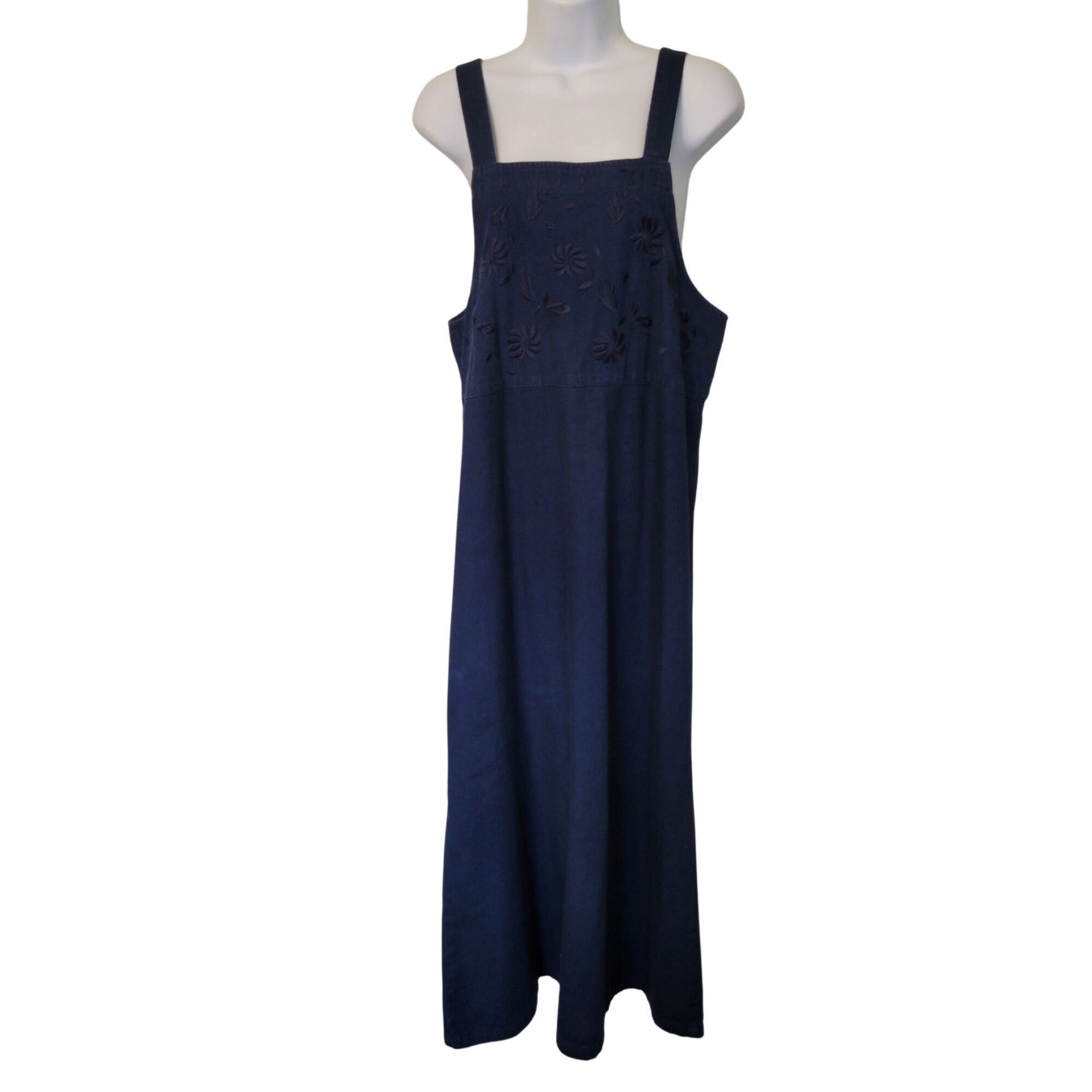 Vintage Baccini M Blue Jean Denim Embroidered Maxi Pinafore Jumper D Size M / US 6-8 / IT 42-44 - 1 Thumbnail