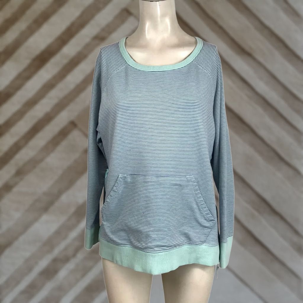 Vintage CARVE DESIGN Womens Large GREEN/PURPLE STRIPE LONG SLEEVE POUCH TOP Size L / US 10 / IT 46 - 1 Thumbnail