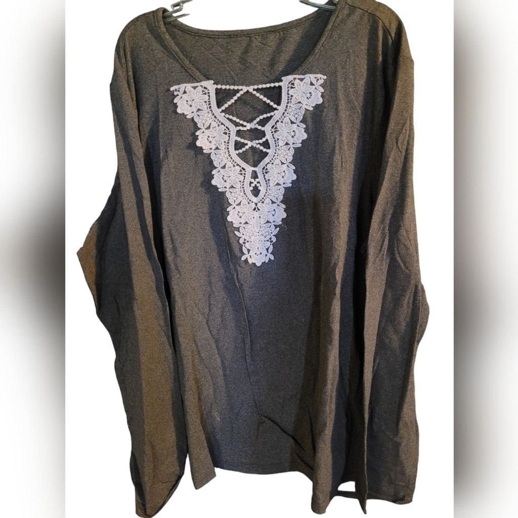Other Eligante tops, nwot, Gray with white lace, size 2X Size XL / US 12-14 / IT 48-50 - 1 Thumbnail