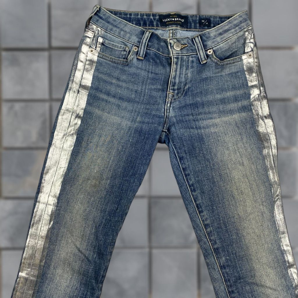 Lucky Brand Lucky Brand Lolita Skinny Jeans Womens 00 / 24 Blue Mid Rise Silver Side Stripe Denim 5-Pocket Stretch Distressed Modern Female Jeans Size 24" / US 00 / IT 34 - 1 Thumbnail