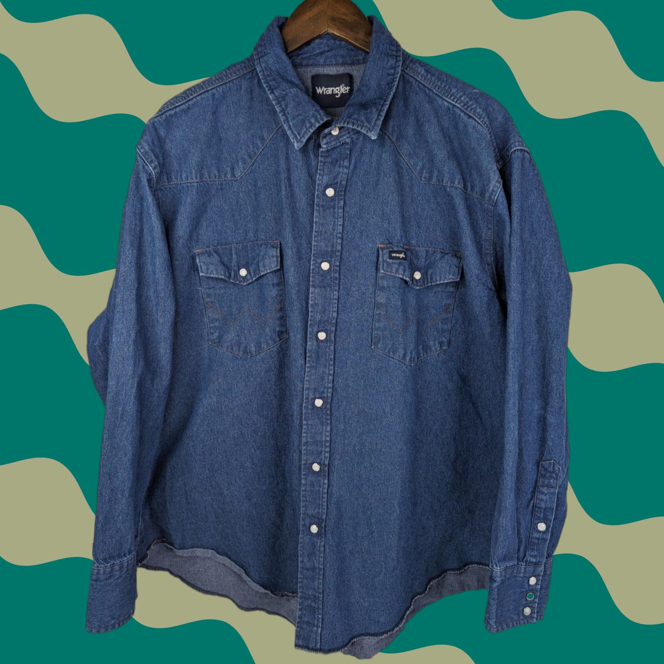 Wrangler Wrangler Blue Denim Pearl Snap L/S Western Shirt Men's 2XL Cowgirl Rodeo Size US XXL / EU 58 / 5 - 1 Thumbnail