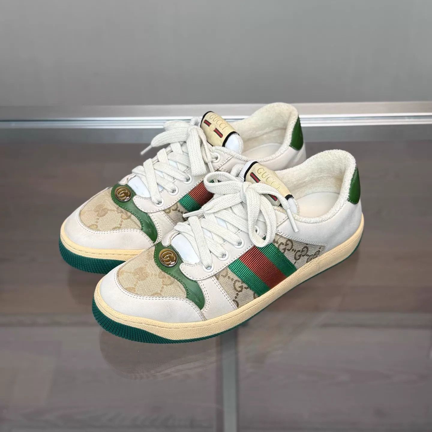 Gucci Gucci Screener GG Enamel White Green Vintage 37 99 Size US 6.5 / IT 36.5 - 1 Thumbnail
