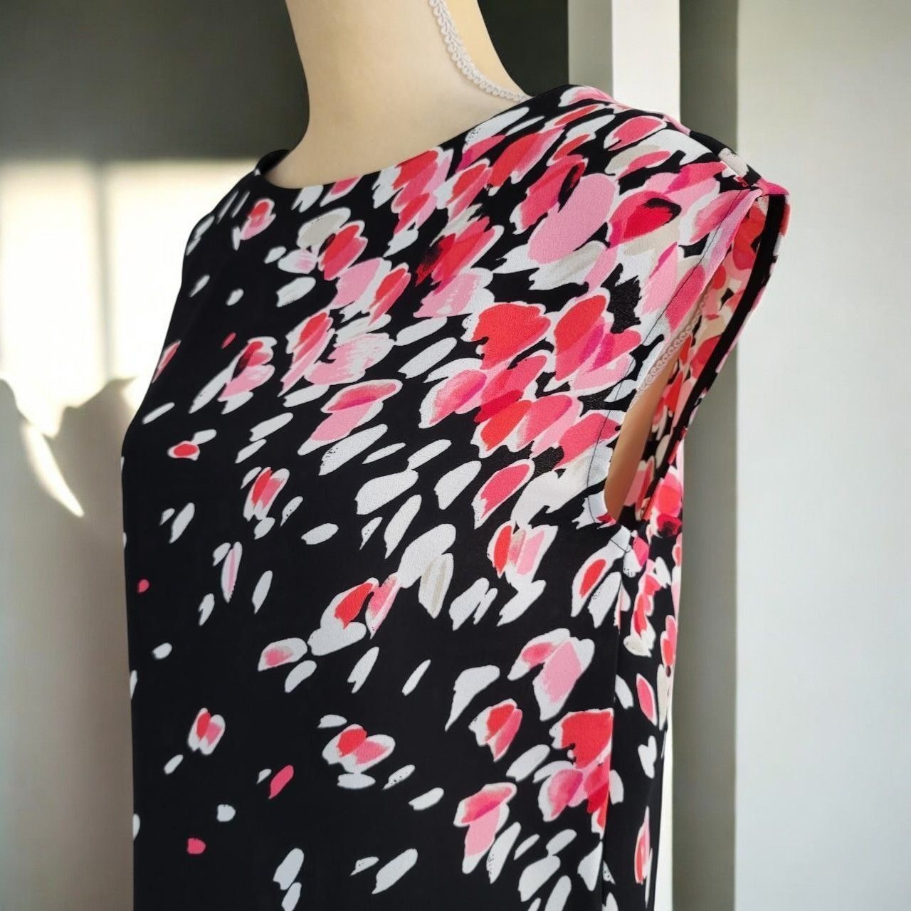 Loft Ann Taylor Loft Womens Black Pink Floral Cap Sleeve Knee Len Size S / US 4 / IT 40 - 5 Thumbnail