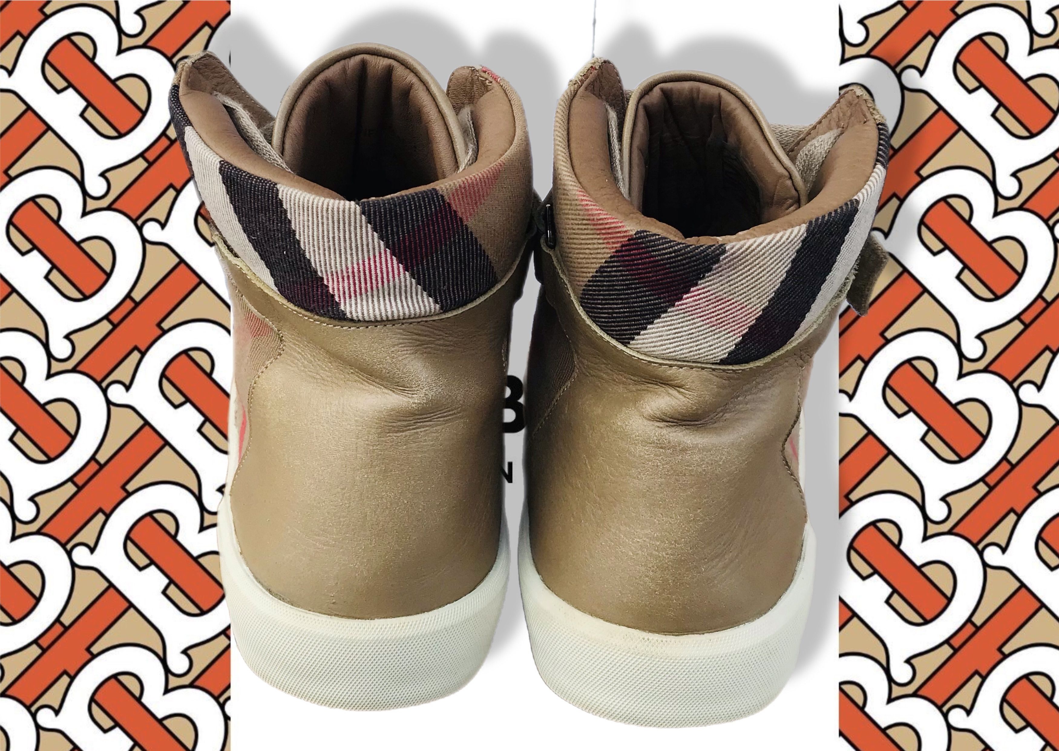 Burberry Burberry High Top Sneakers Beige Women's Nova Check Leather Size US 6 / IT 36 - 4 Thumbnail