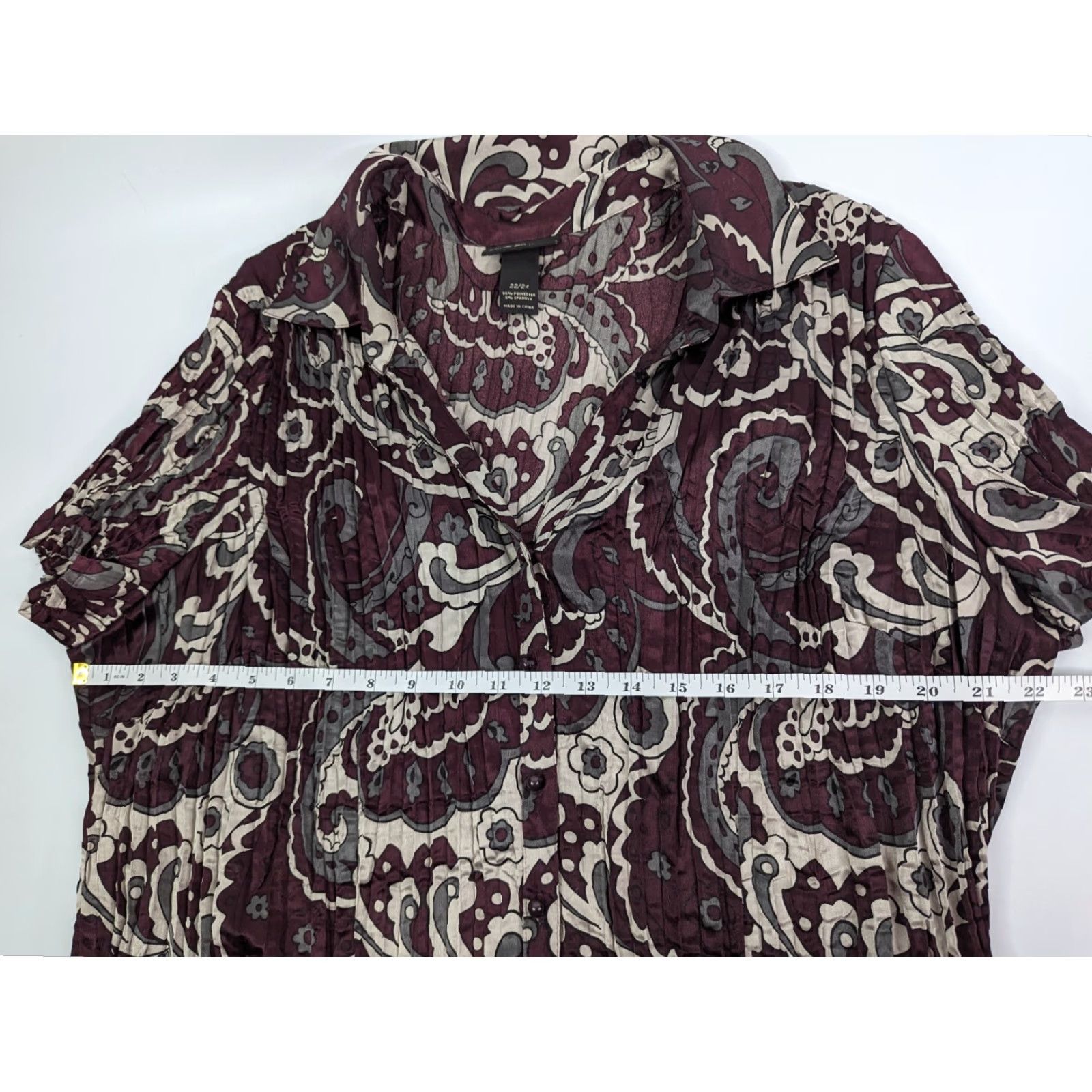 Vintage Lane Bryant Purple Paisley Crinkle Pleated Button Shirt Womens Blouse 22/24 Size 3XL / US 20-22 - 6 Thumbnail