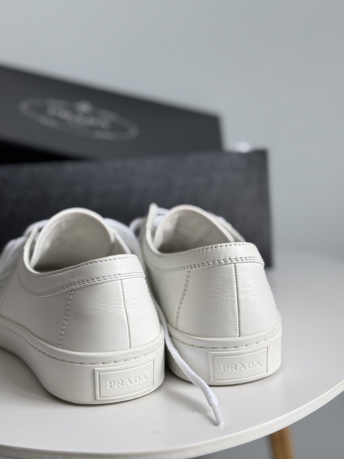 Prada Prada Cassetta Triangle Logo Low Top Sneakers White Leather Size US 11 / IT 41 - 9 Thumbnail
