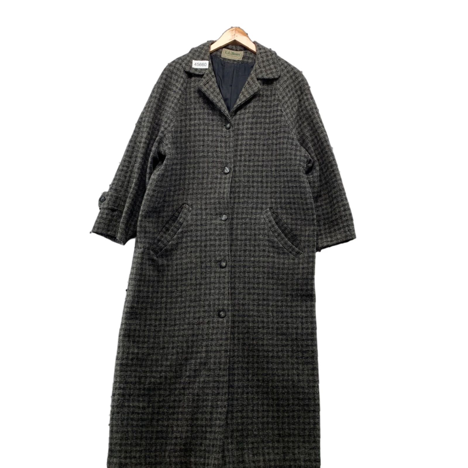 Vintage VINTAGE L.L. Bean Coat Wool Tweed Gray Check Trench COat Large Womens USA Size L / US 10 / IT 46 - 1 Thumbnail