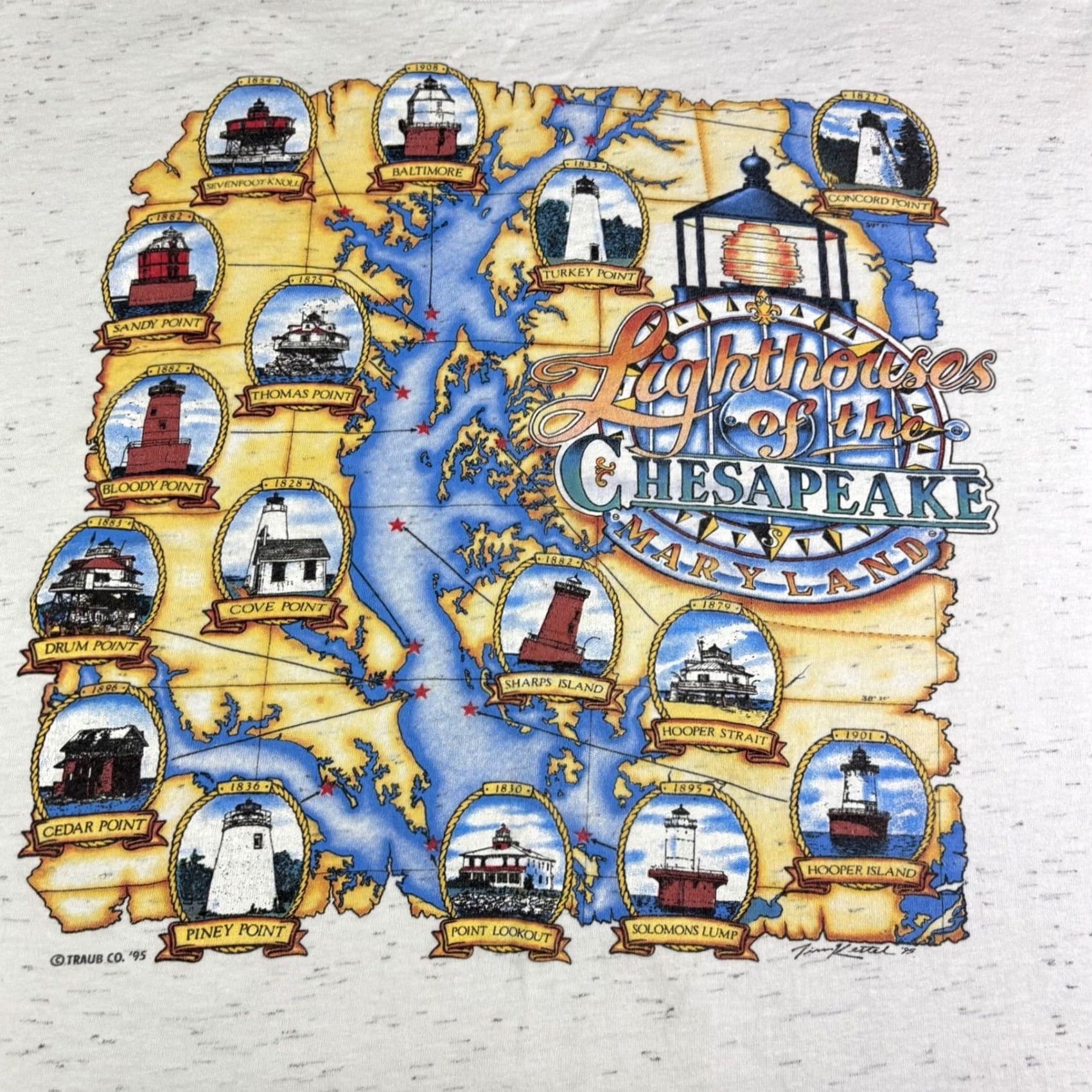 Vintage VINTAGE 1995 Lighthouses of the Chesapeake Maryland T-Shirt Oneita XL Gray 90s Size US XL / EU 56 / 4 - 6 Thumbnail