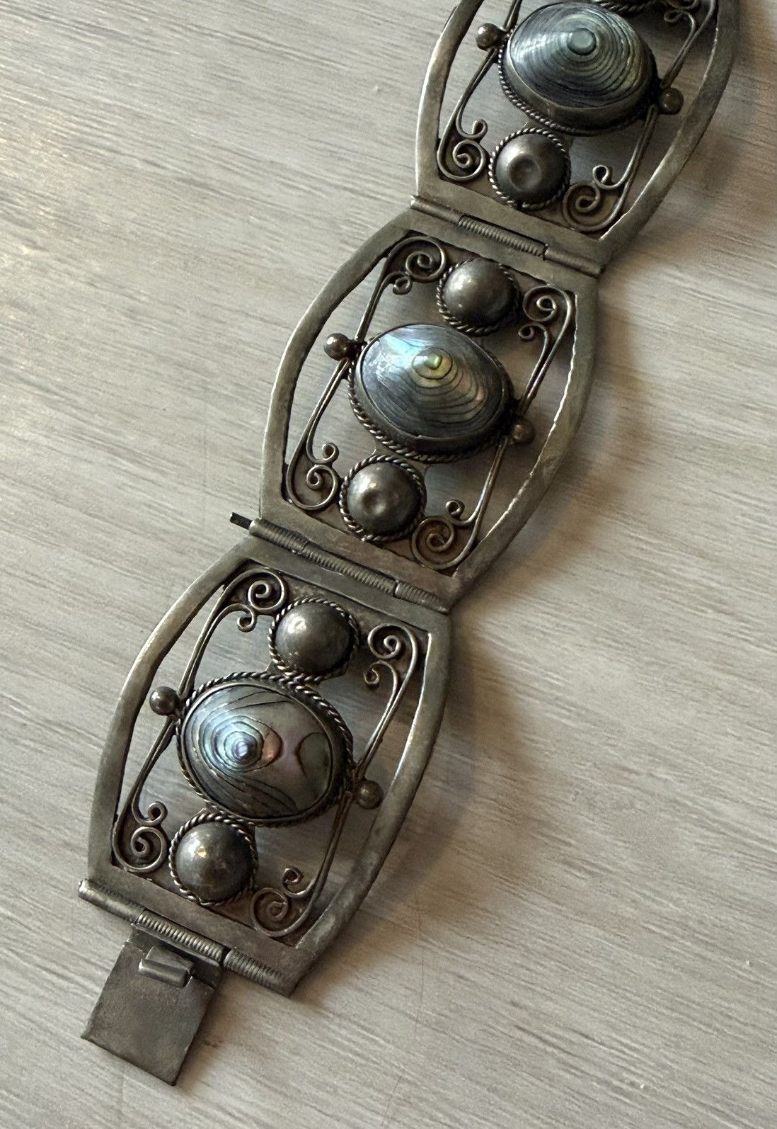 Vintage Vintage Taxco Mexico Sterling Silver Bracelet Abalone Panel Size ONE SIZE - 8 Thumbnail