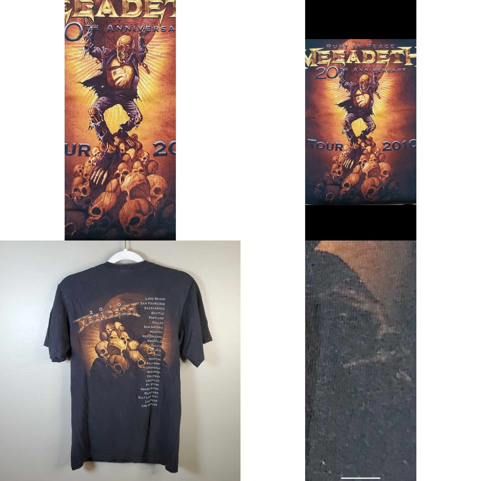 Anvil VINTAGE Megadeth Tour T Shirt 2010 20th Anniversary Small S Black Cotton Anvil Graphic Print Short Sleeve Unisex Adults Mens Womens Girls Boys Size US S / EU 44-46 / 1 - 8 Thumbnail