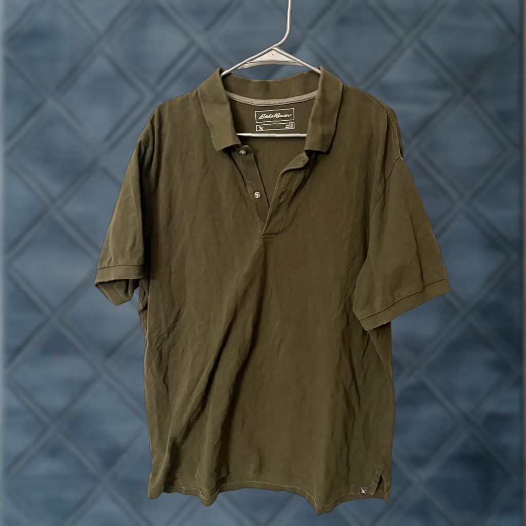Eddie Bauer VINTAGE Eddie Bauer Polo Mens XL Tall Made in Solid Green Distressed Short Sleeve Knit 100% Cotton Logo Rugby 90s Womens Mens Girls Boys Size US XL / EU 56 / 4 - 1 Thumbnail