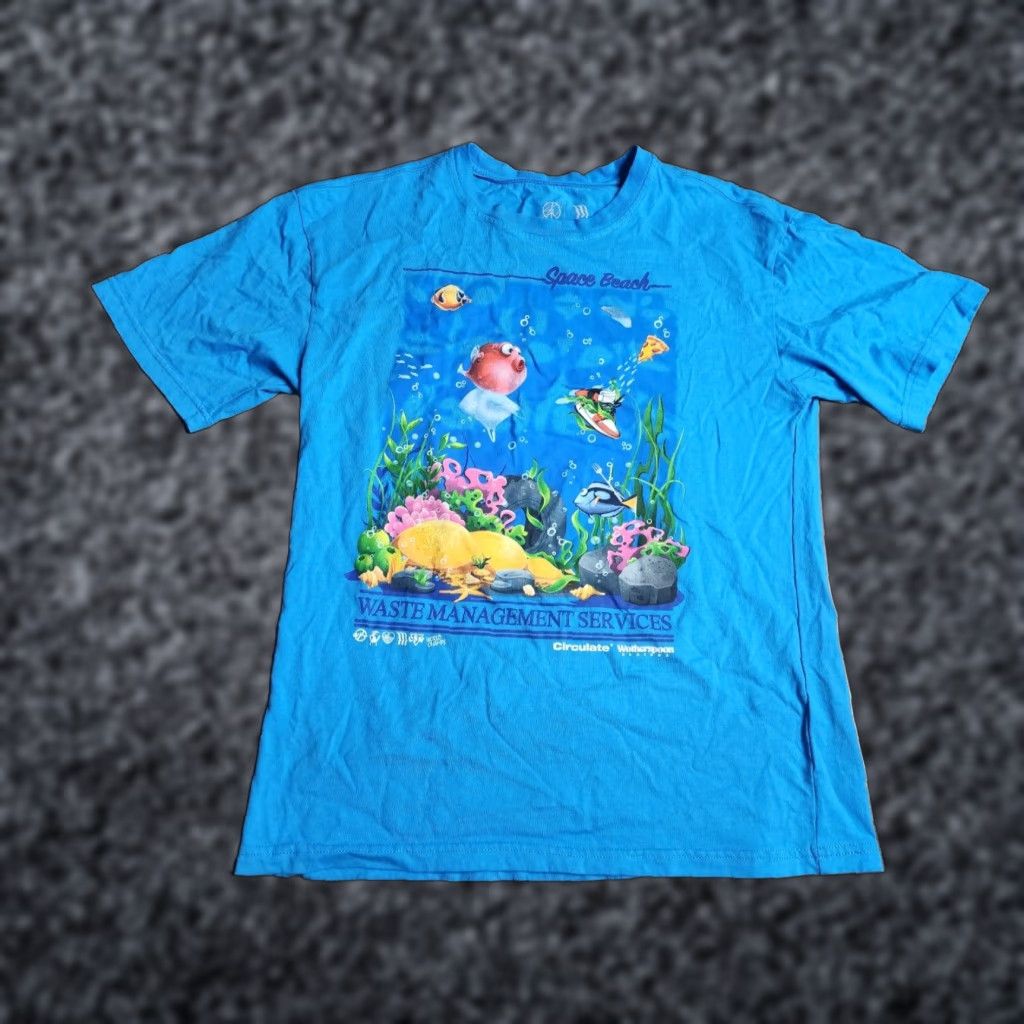 Vintage Sean Wotherspoon x Circulate Beach Conservation Mens M Blue Double-Sided Cotton Short Sleeve T Shirt Size US M / EU 48-50 / 2 - 1 Thumbnail