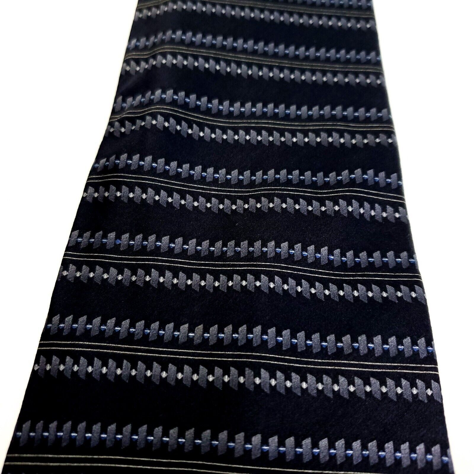 Van Heusen Van Heusen Silk Tie Print Black Striped Short Wide Size ONE SIZE - 2 Thumbnail