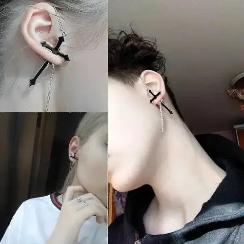 Vintage Vintage Black Cross Earrings Long Chain Harajuku Unisex Size ONE SIZE - 3 Thumbnail