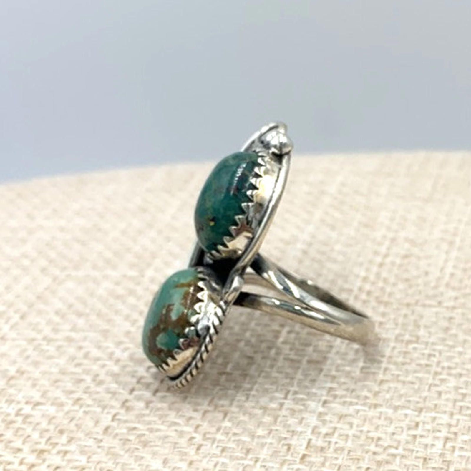 Other NOS Native Navajo Sterling Silver Double Turquoise Ring Size ONE SIZE - 2 Thumbnail
