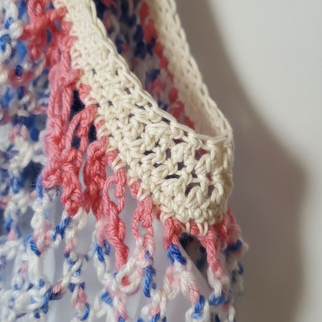 Handmade Handmade Blue Farmers Market Bag Crochet French Net Sack Size ONE SIZE - 6 Thumbnail