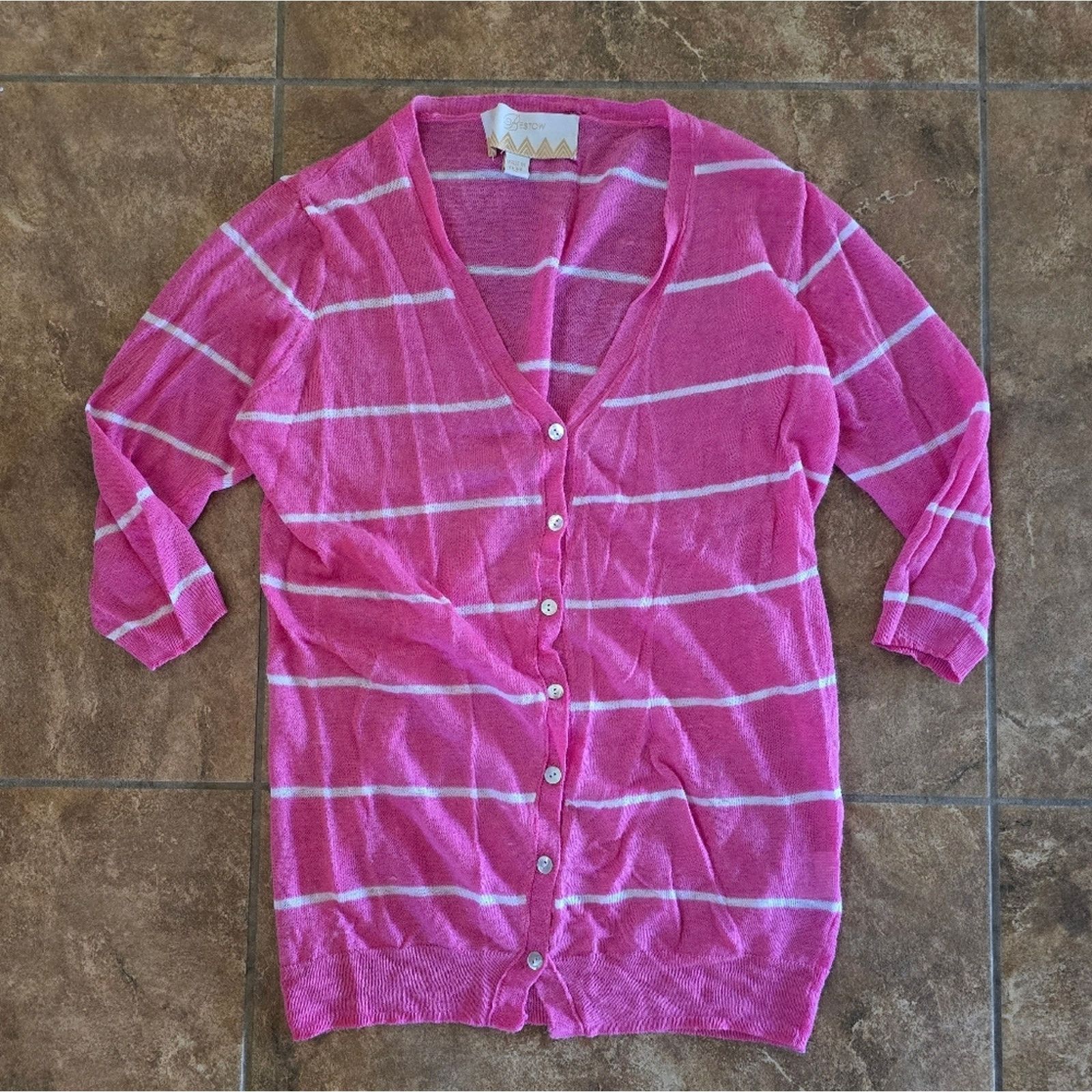 Other Pink Striped | BESTOW | Button Down Cardigan 3/4 Sleeve Size M / US 6-8 / IT 42-44 - 1 Thumbnail