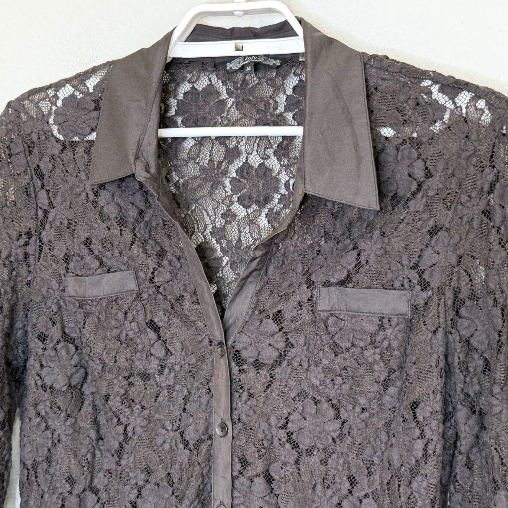 CHOCOOLATE ZoZo Button Front Lace Top Womens Medium Chocolate Brown Y2K Whimsigoth Fairy Size M / US 6-8 / IT 42-44 - 2 Thumbnail