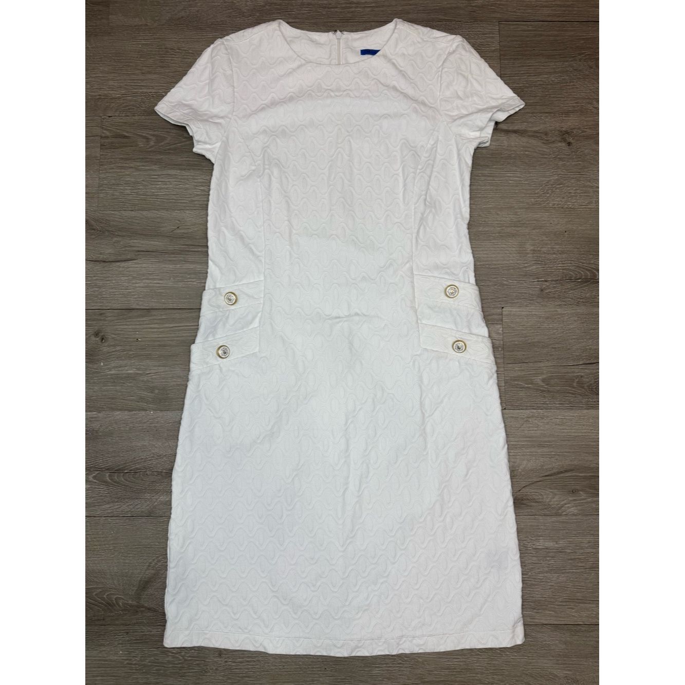 J.McLaughlin White Mini Shift Dress Textured Short Sleeve Pocket Dress X Size XS / US 0-2 / IT 36-38 - 1 Thumbnail