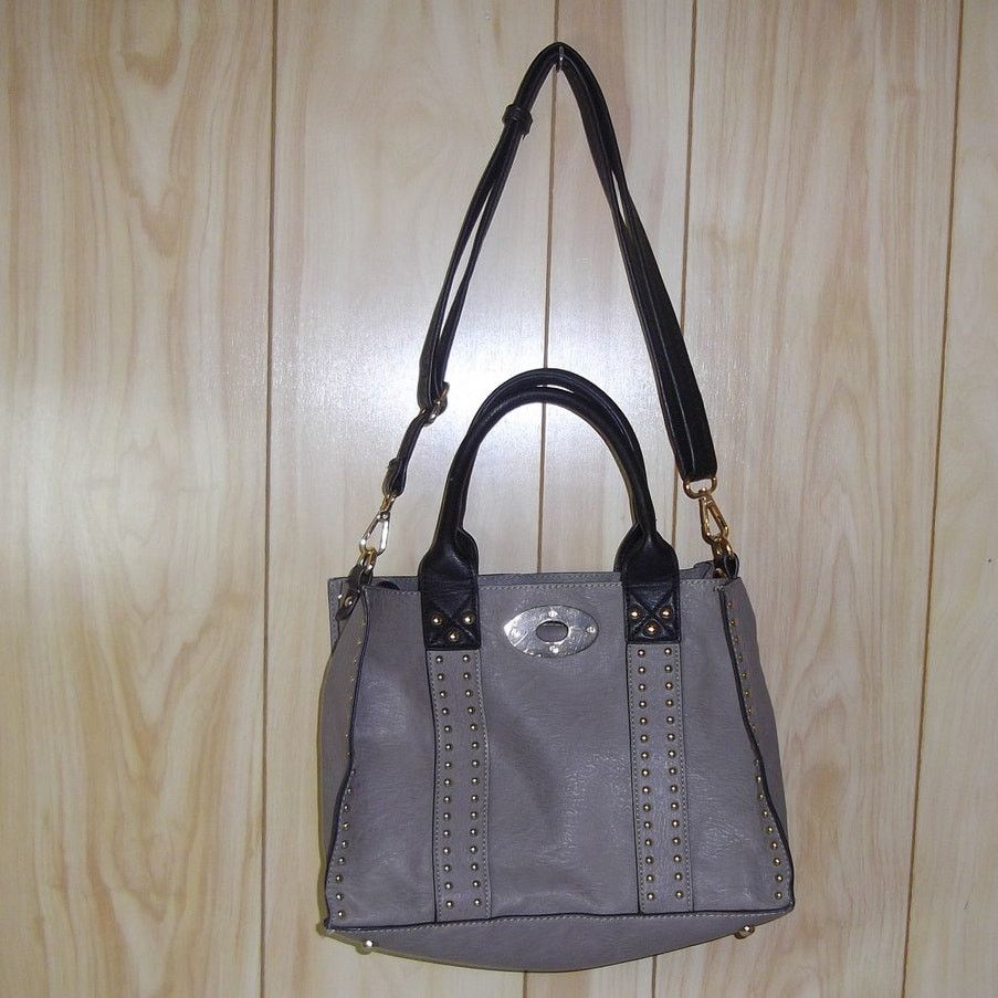 Other Taupe & Black Studded Accent Faux Leather Handbag Size ONE SIZE - 1 Thumbnail