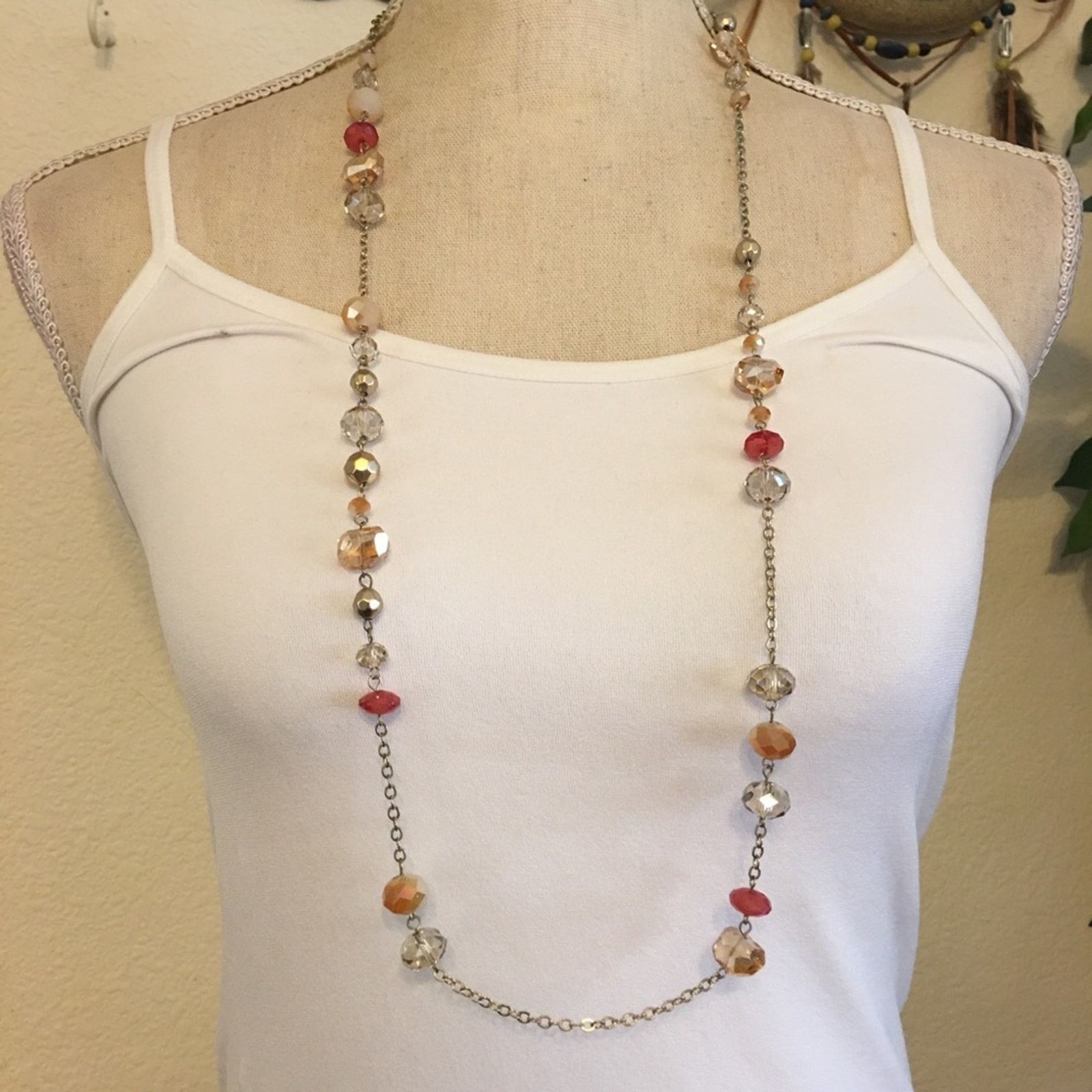 Loft LOFT faceted glass beaded gold tone chain necklace Size ONE SIZE - 1 Thumbnail